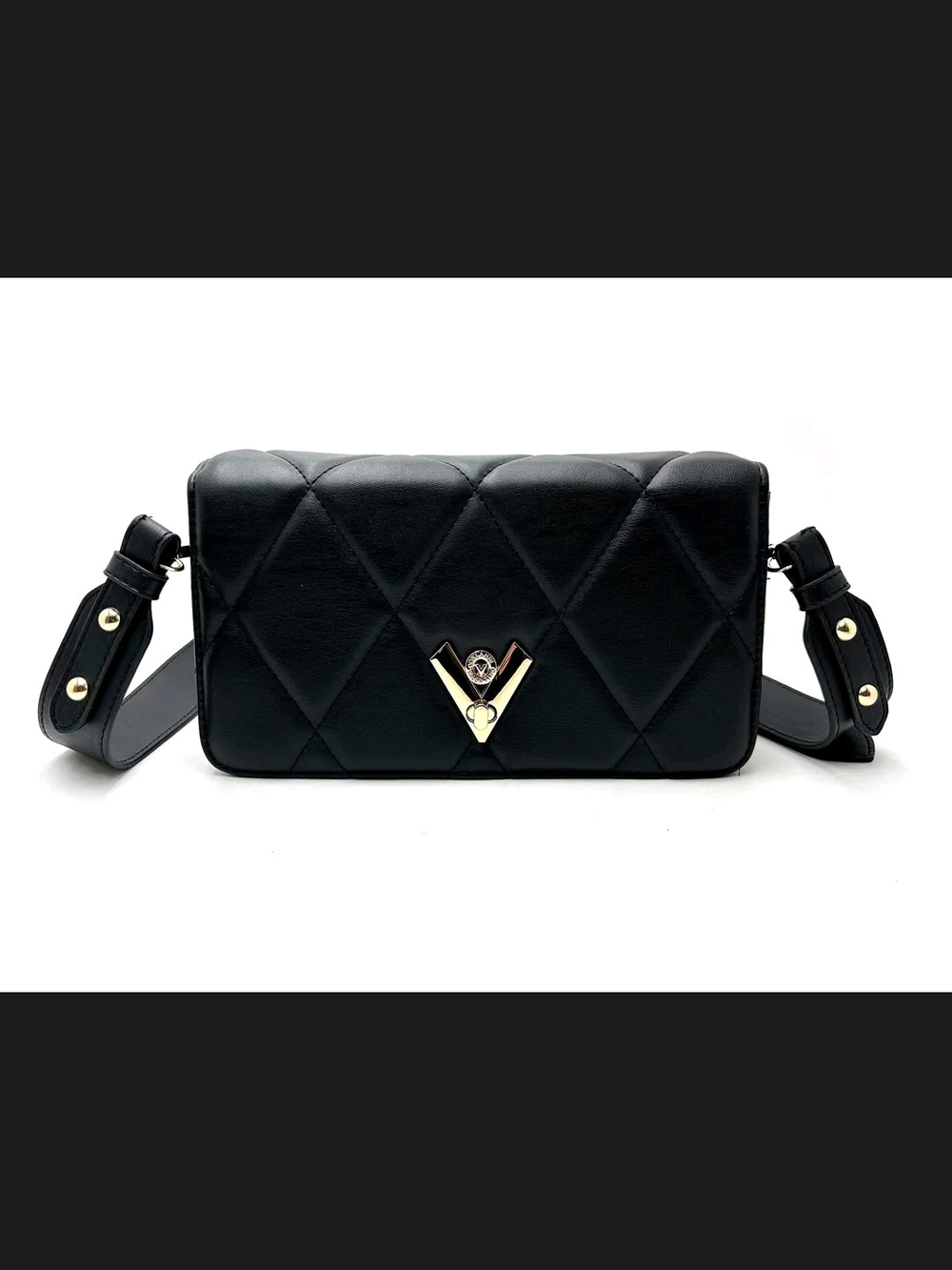 NWT - Quilted Black Vegan Leather Crossbody Bag with Gold Accent